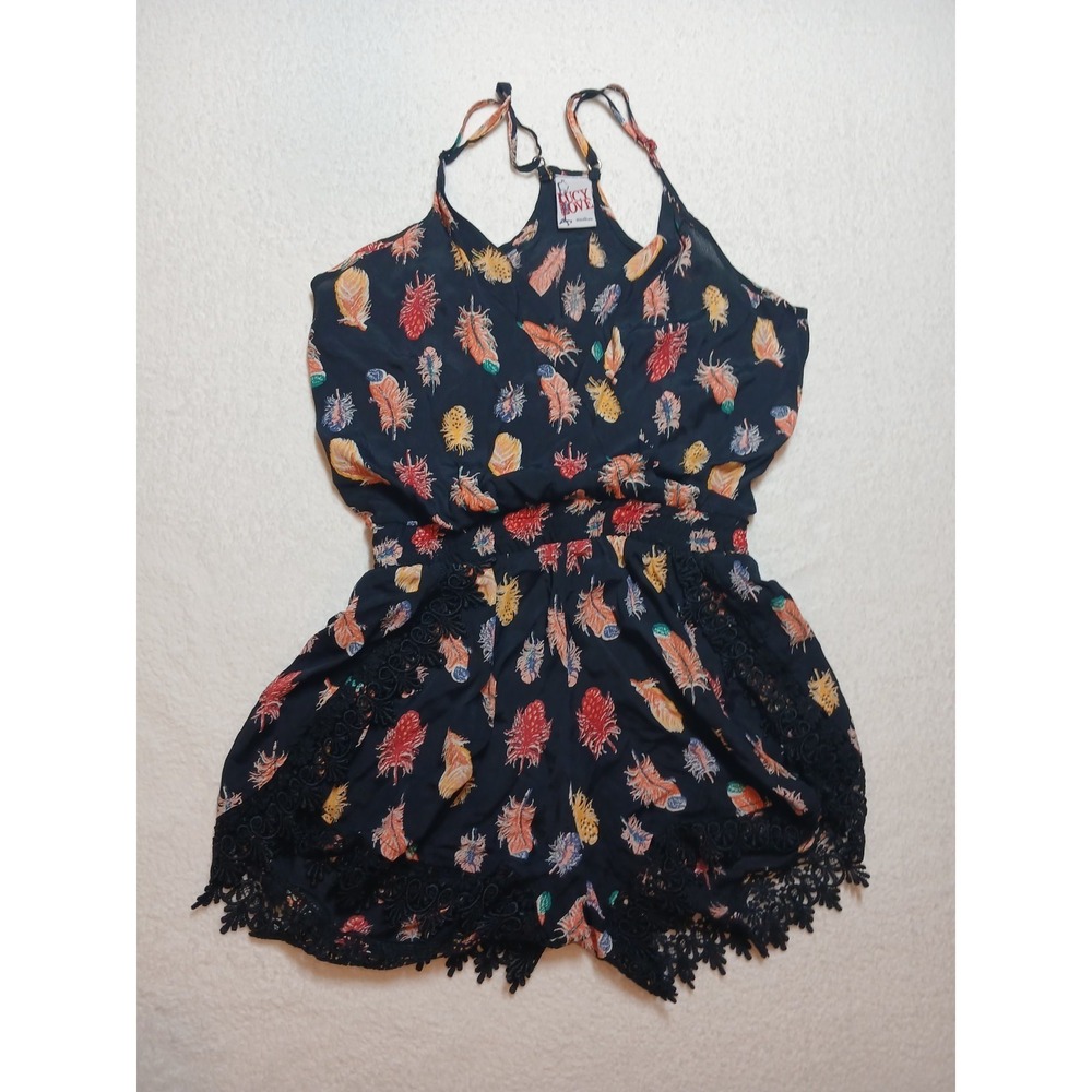 Lucy Love Black Floral SunDress Size Medium California Style‎ Spaghetti Straps